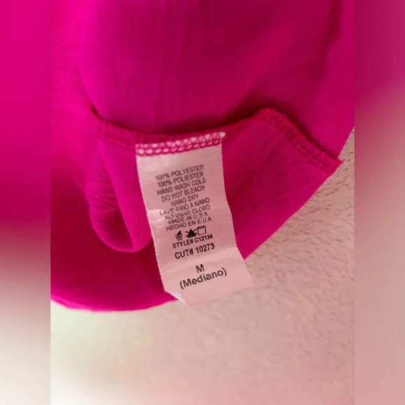 JODIFL Hot Pink & Red Colorblock Relaxed Fit V-Neck Smocked Sleeve Blouse M - Picture 4 of 7